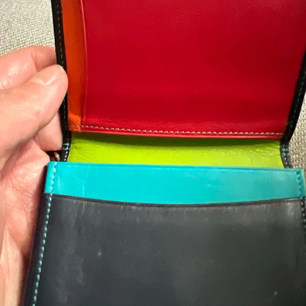 Italian Mywalit Credit/Business Card Holder black w/ teal stitches Pre-Owned - Picture 3 of 5